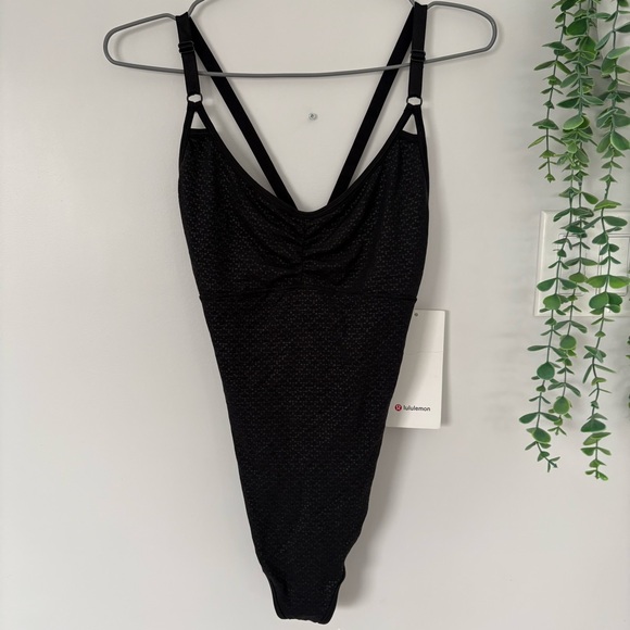 lululemon athletica Tops - NWT Lululemon The Easy Bodysuit Nulu - Monochromic Black Emboss - Size 6